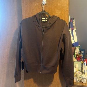 CROPPED Target Zip Up Hoodie- BROWN